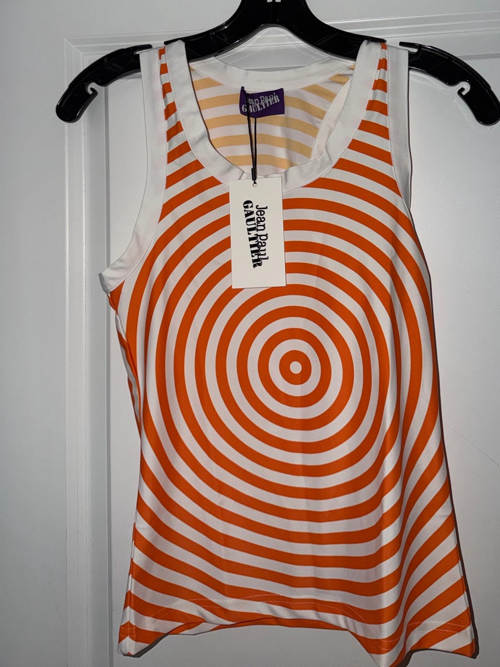 Jean Paul Gaultier Orange and White Target-Stripe Tank